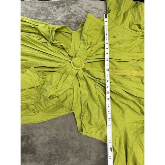 Plus Size Linen Look Olive Cut Out Ruffle Maxi Dress US 20 Long Sleeve Boho - Picture 13 of 16